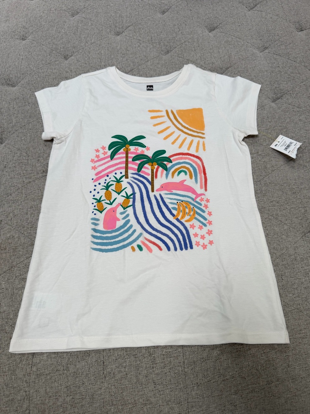 NWT TEA COLLECTION GRAPHIC T-SHIRT BRAZIL BEACH TEE GIRLS, SIZE 10 CHALK COLOR